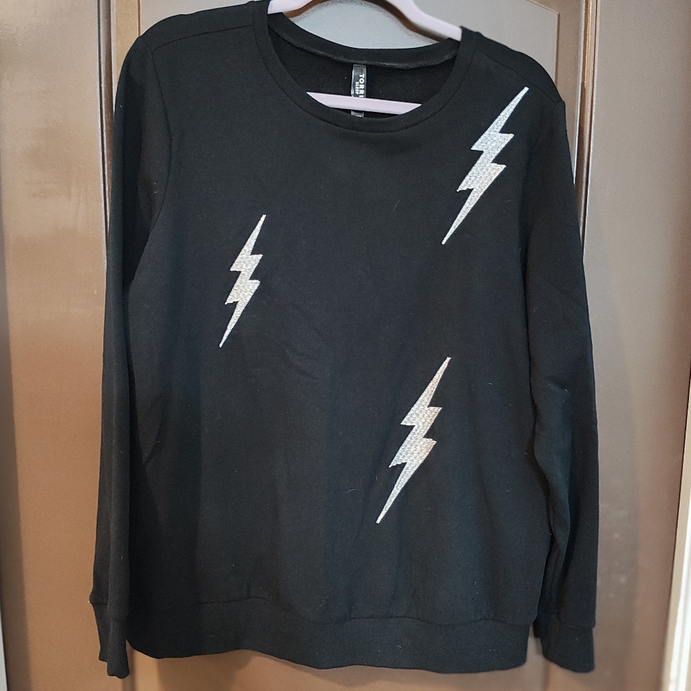Torrid Black Sweater with Silver Lightning Bolts 0 Women's